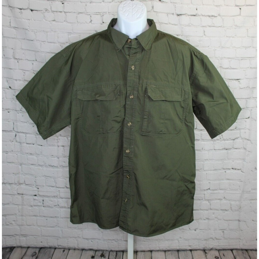 Cabela's Short Sleeve Button Down Green Outdoor/Work Shirt Men's XL
